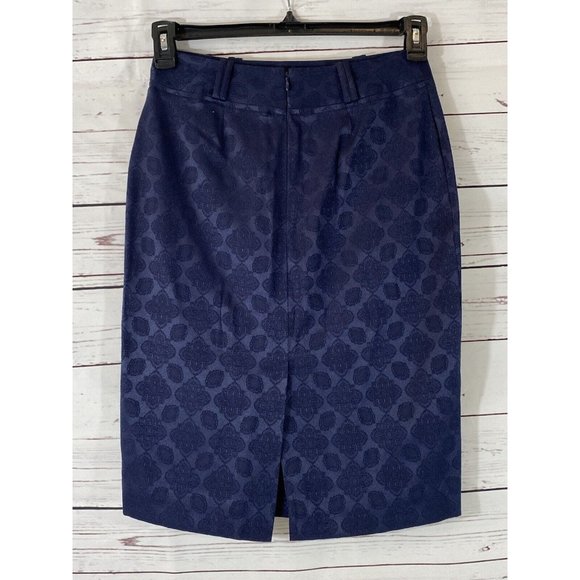 Worthington Skirt Womens Sz 4 Petite Navy Blue Jacquard Stretch Damask Straight - Picture 4 of 9